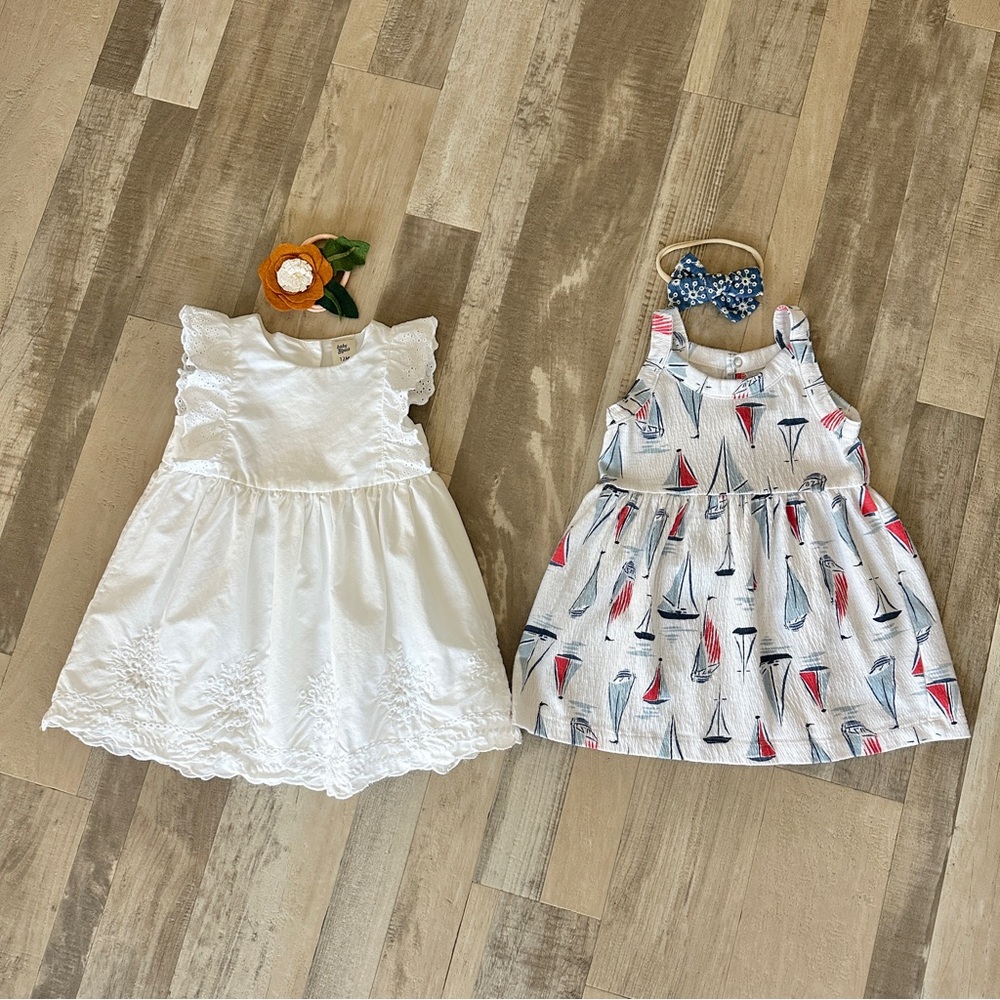 Carter's sailboat print dress and White Lace Baby Girls Dresses Set 12M